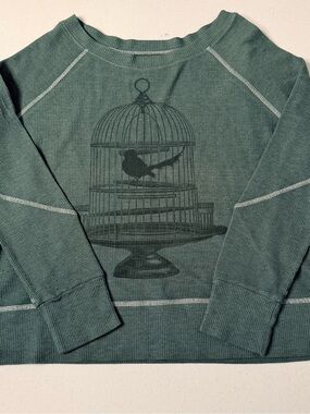 Go Couture Green Graphic Birdcage Waffle Knit Thermal Top Slouchy Size Small